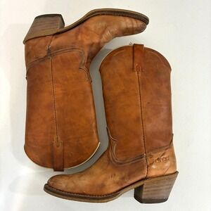 Vtg Dingo Acme Cowboy Western Boots Mens Size 8 D Tan Leather USA Made 5907